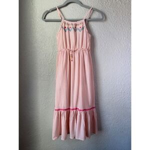 Jessica Simpson Pink Stripe‎ Maxi Dress Girls Size M 10 12 Embroidered